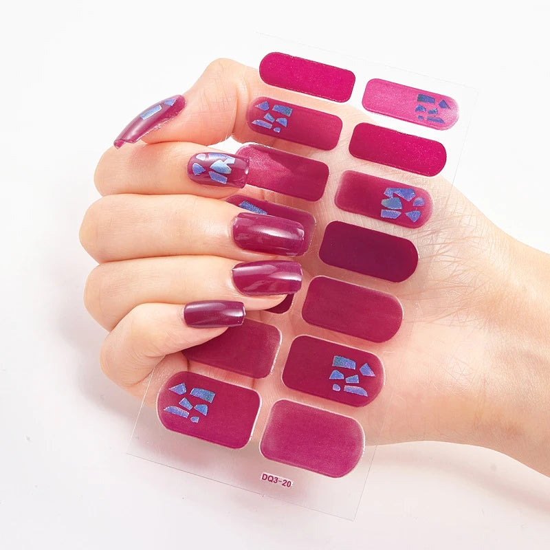 DIY Semi Cured Gel Nail Stickers Long-Lasting Solid Color Nail Strips Patch Slider Nail Sticker Full Cover Decal Manicure Patch