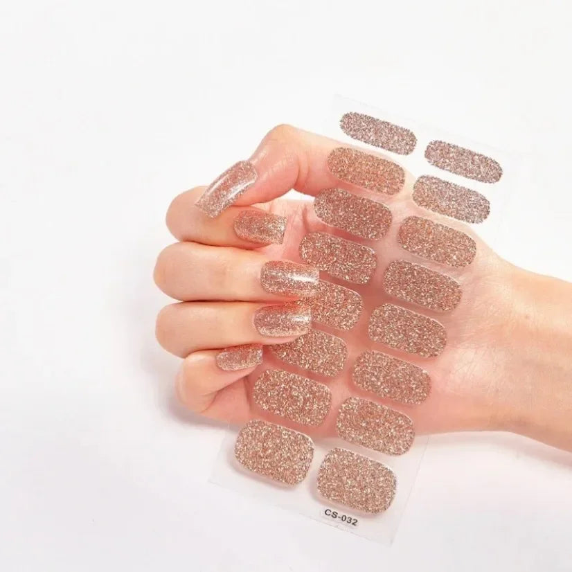 DIY Semi Cured Gel Nail Stickers Long-Lasting Solid Color Nail Strips Patch Slider Nail Sticker Full Cover Decal Manicure Patch