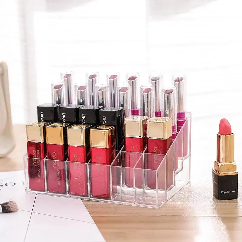 Household Transparent Lipstick Storage Rack Organizing Box Plastic Desktop Lipstick Sorting Rack Cosmetics Storage Box