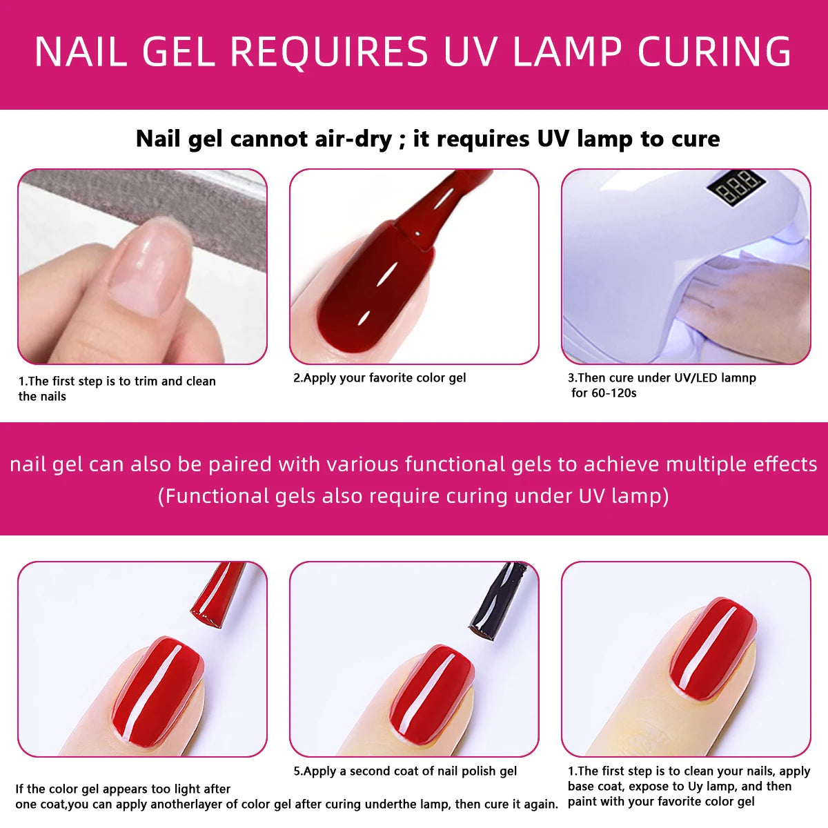 Faandin 7ml 1 Bottle, Solid Color Gel Nail Polish, Selected Red Nail Polish Gel, Uv Lamp Quick-Drying, Alcohol-Free, Full Color, Not Easy to Fade, High Saturation Color, Easy to Use, Can Be Used at Home, Essential Item for Fa