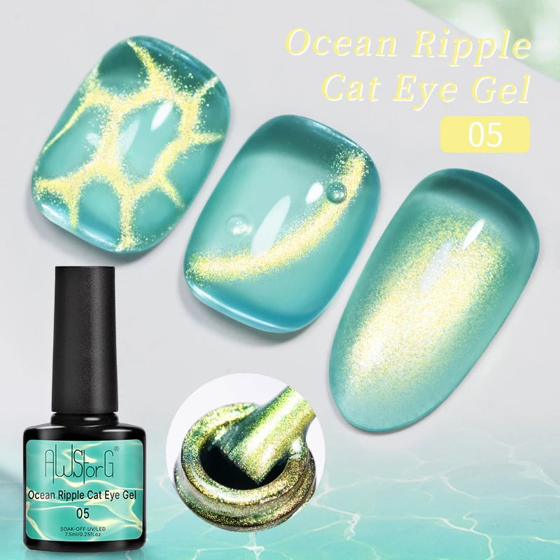 AWStorG 7.5ml Golden Gradient Cat Eye Nail Polish Gel Phototherapeutic Gel Soak Off Nail Magnetic Gel Polish Nail Art DlY