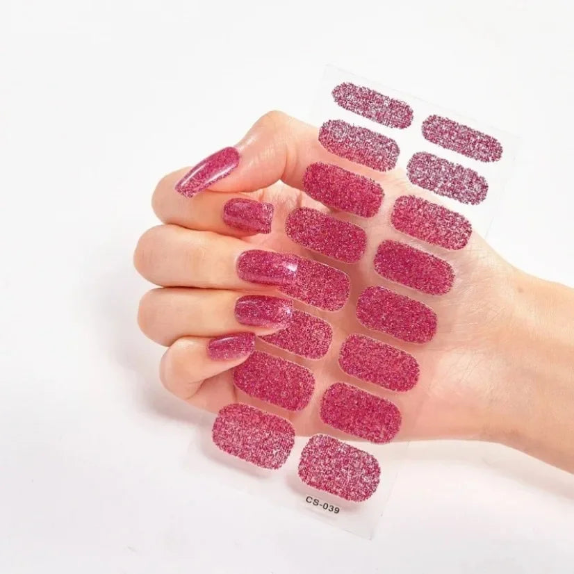 DIY Semi Cured Gel Nail Stickers Long-Lasting Solid Color Nail Strips Patch Slider Nail Sticker Full Cover Decal Manicure Patch