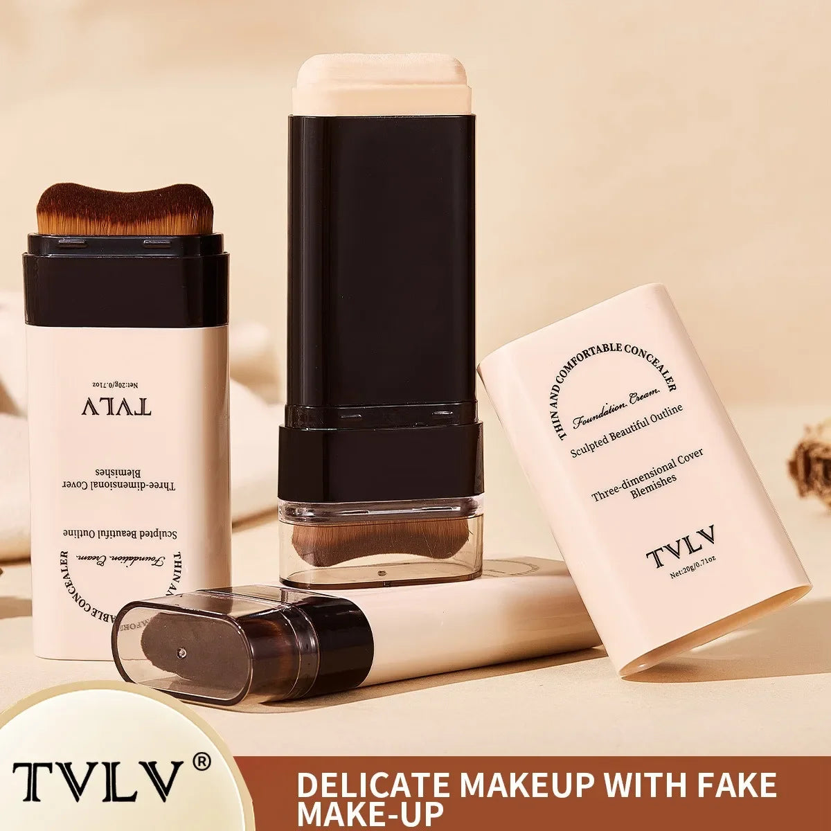 TVLV Velvet Moist Light Eraser Foundation Stick with brush Long-Lasting Flawless Concealer Cream Makeup for Face Beauty Cosmetic