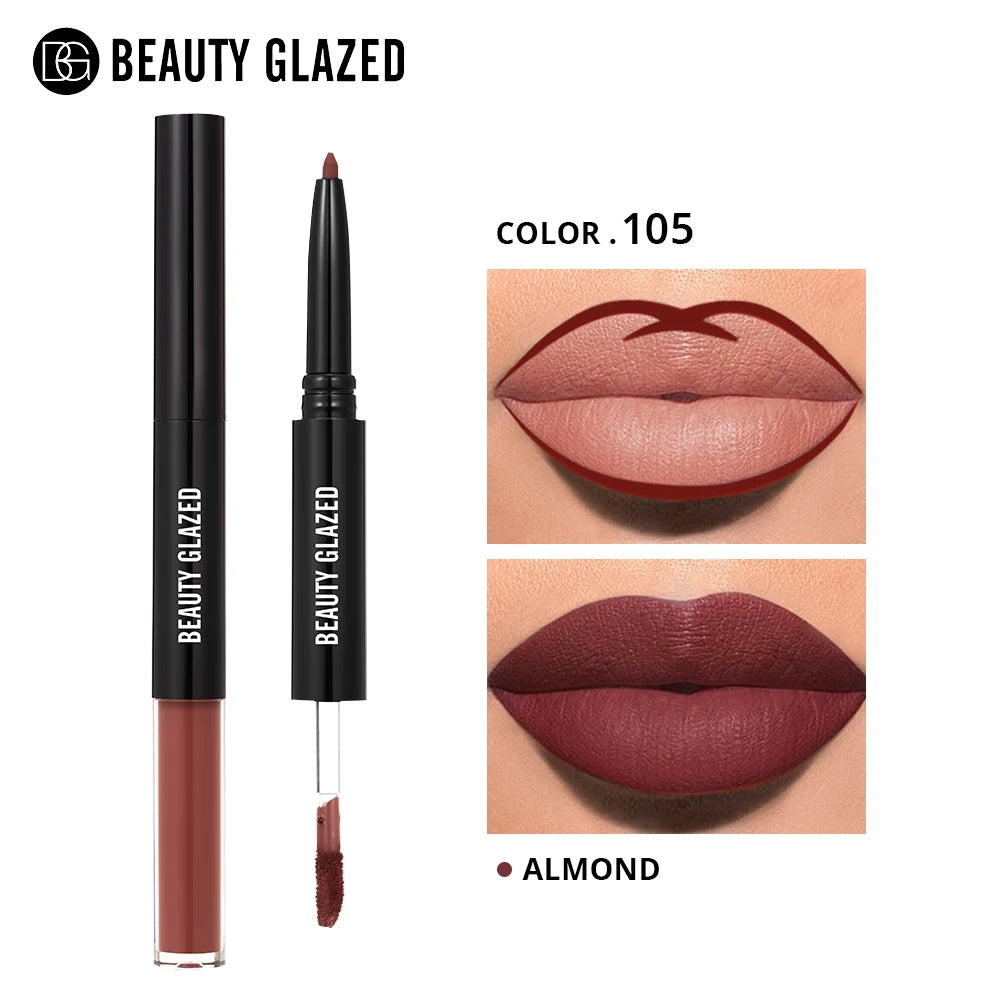 Beauty Glazed 2 In 1 Matte Lipliner Long-Lasting Lipstick Waterproof High Pigment Matte Lip Makeup