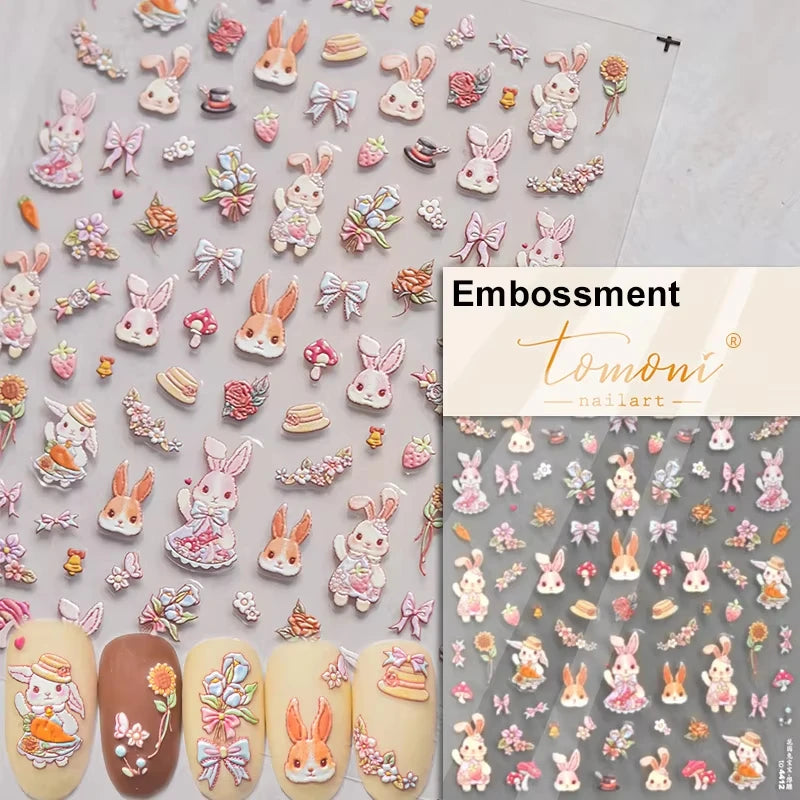 1pcs 5D Japanese Kawaii Bear Nail Art Stickers Brown Cartoon Animals Self-Adhesive Nail Decoration Decals DIY Slider Accessories