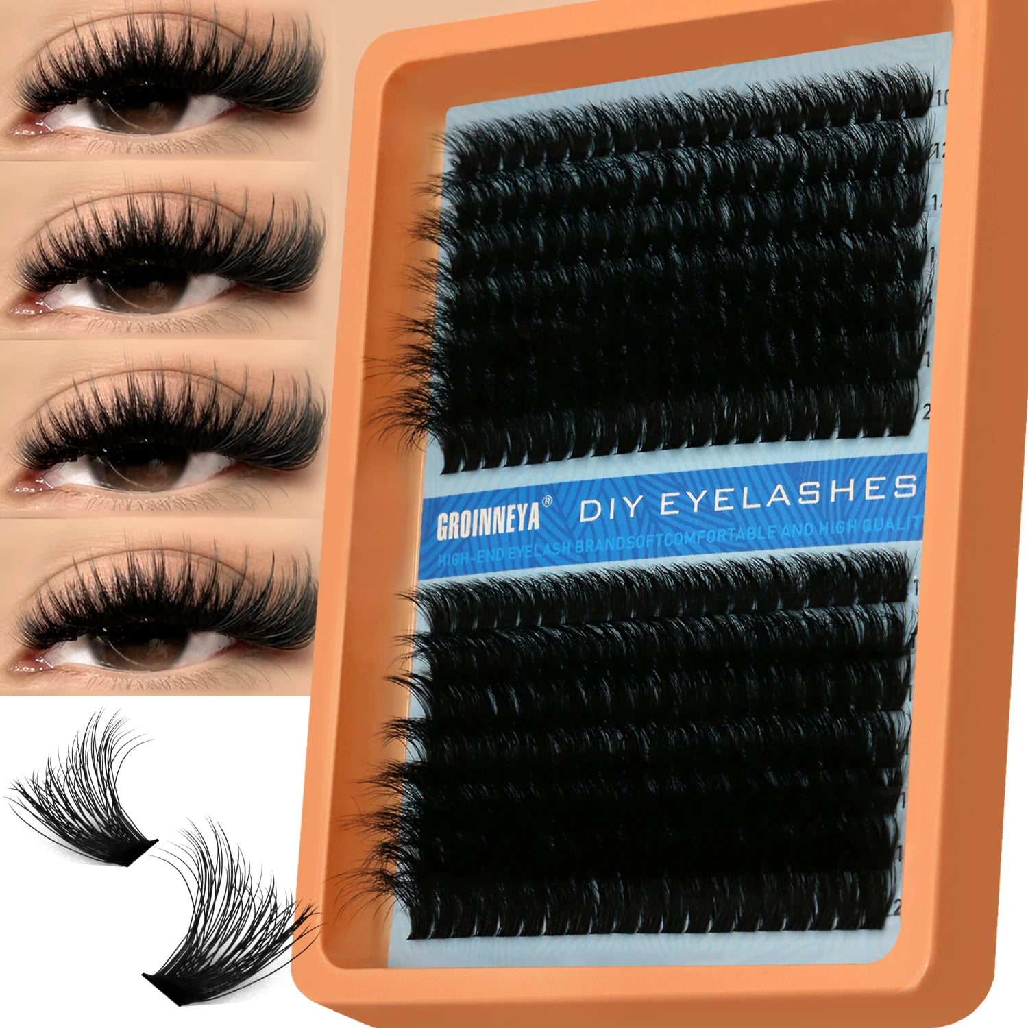 GROINNEYA Fluffy Thick DIY Eyelashes Cluster D/DD Curl Wispy Individual lashes Mix Eyelash Extensions False Eyelashes Extension