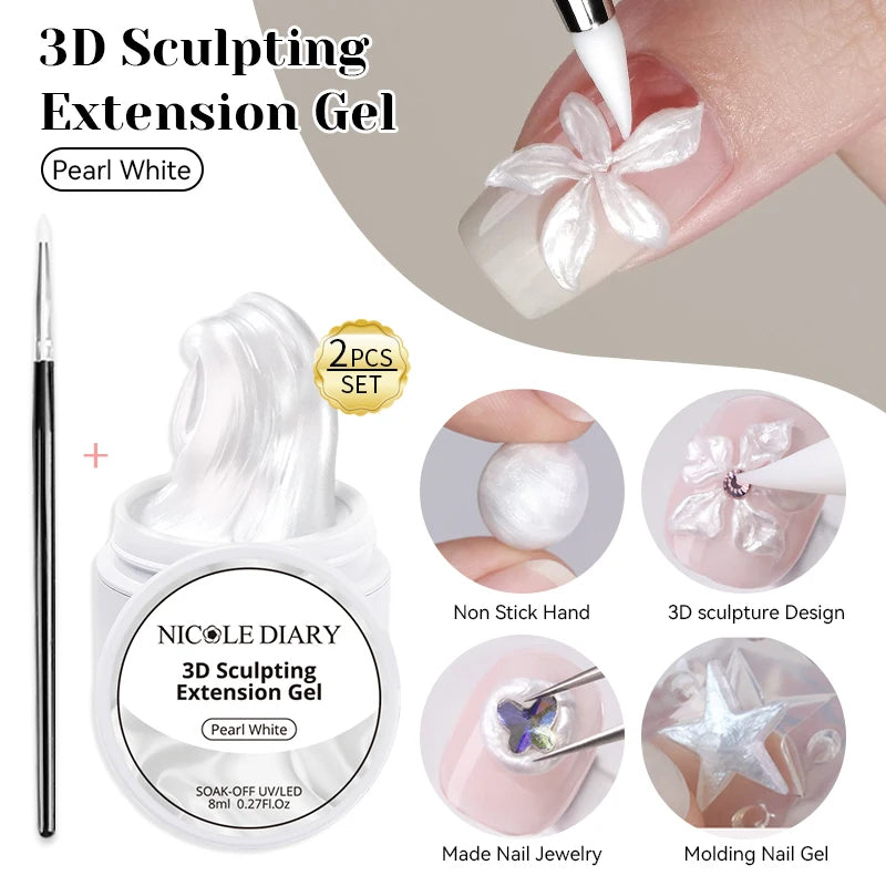 NICOLE DIARY White Non Stick Hand Extension Gel Nail Polish For 3D Shaping Carving Flower DIY Nail Art Extension Acrylic