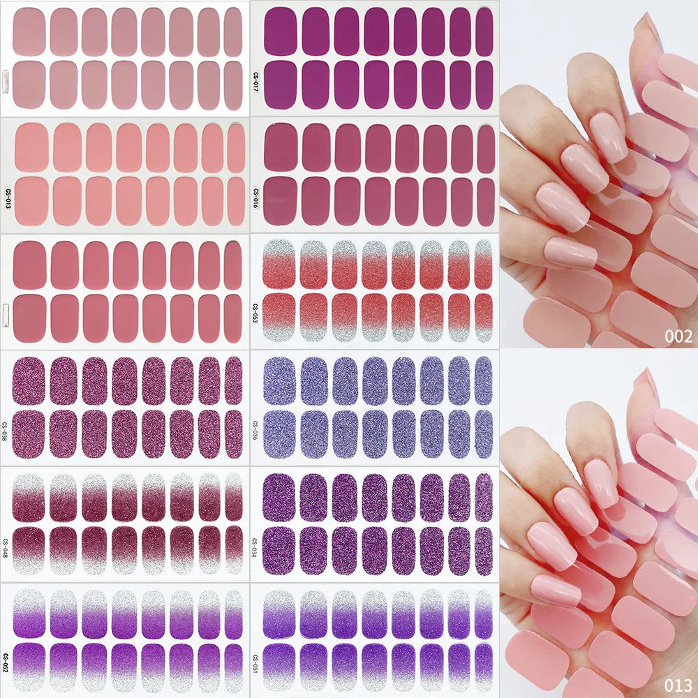Pink Nude Full Cover Nail Sticker Gradient Color Self-Adhive Simple Full Nail Wraps DIY Thermal Effect Nail Art Making Manicur
