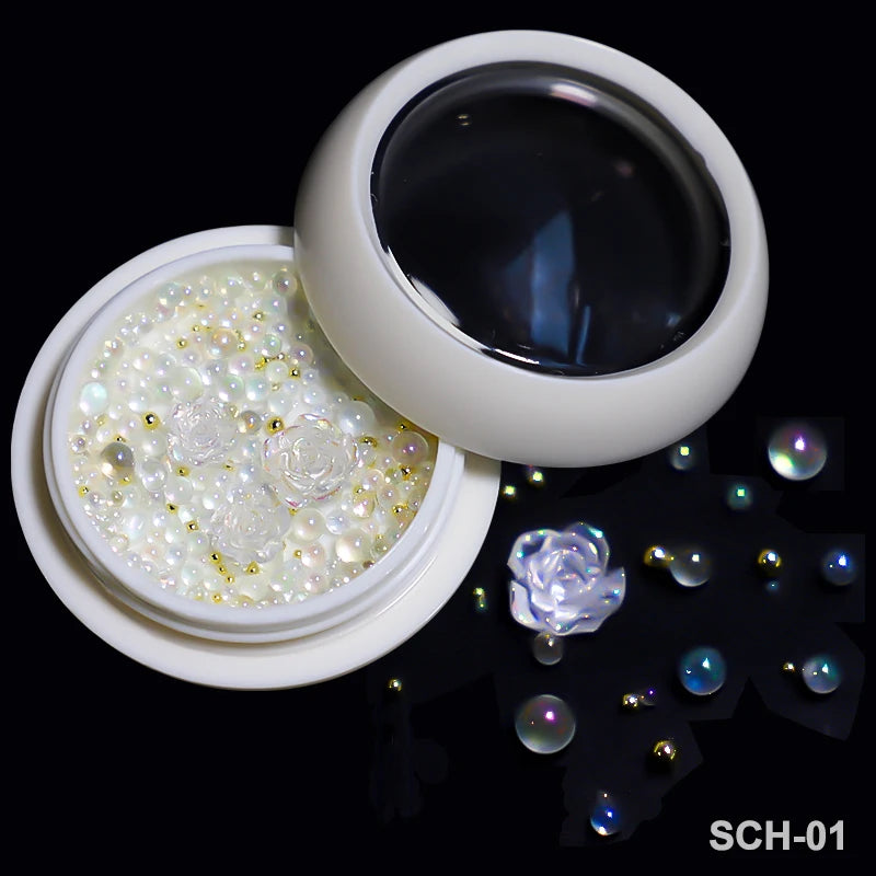 White Acrylic Flower Nail Art Decorations Mixed Size Rhinestones Red Blue Gem Manicure Tools Accessories DIY Nails Design 5g