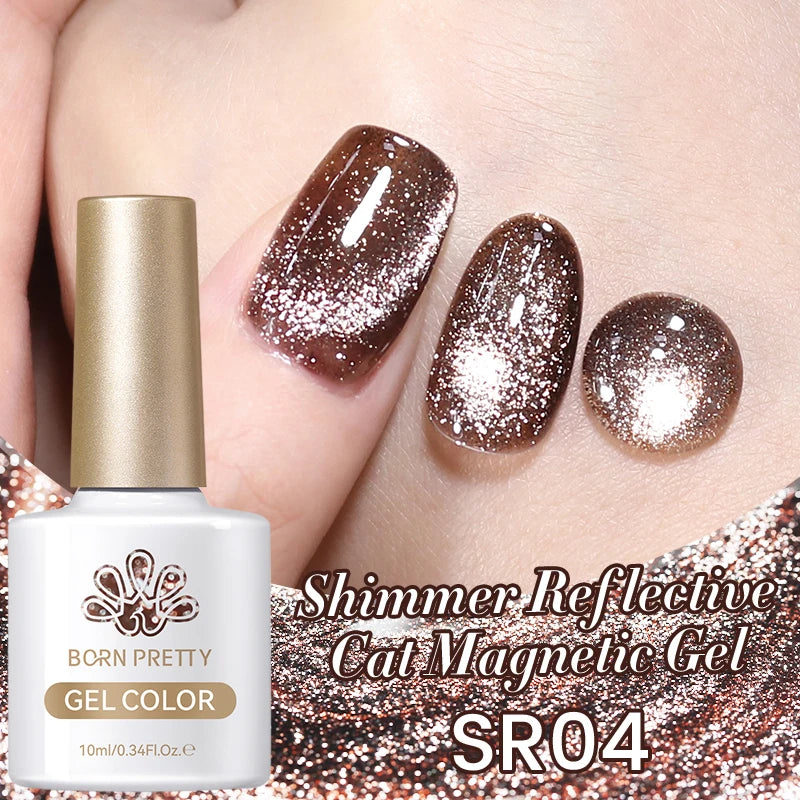 BORN PRETTY 10ml Silver Shining Reflective Cat Magnetic Gel Nail Polish Crystal Glitter Soak Off UV LED Nail Art Gel Varnish