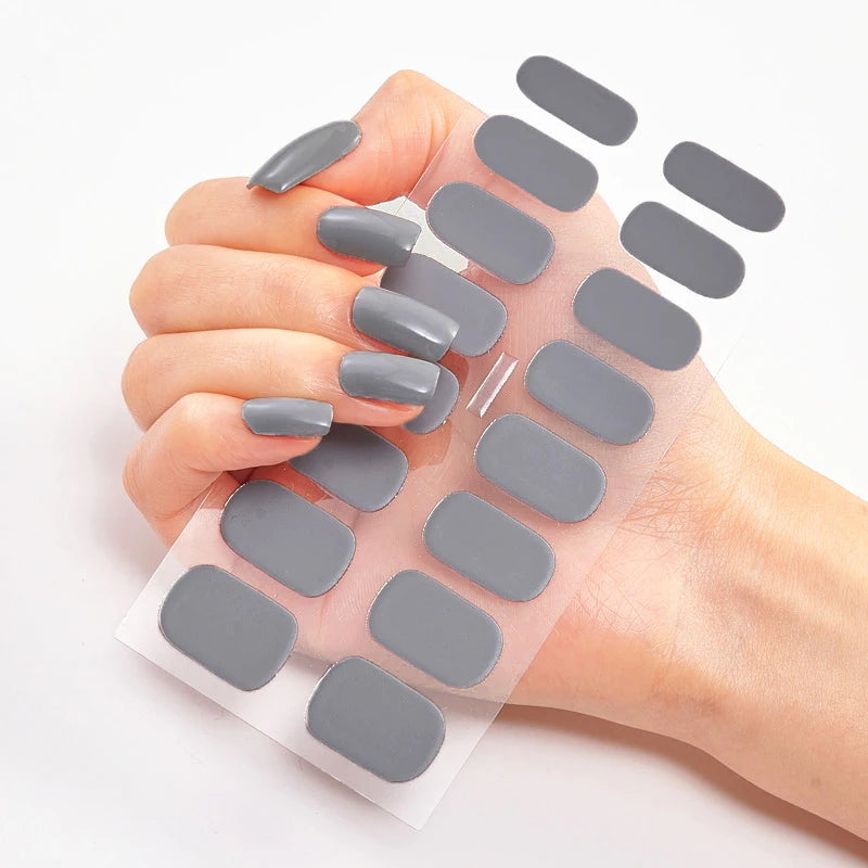 DIY Semi Cured Gel Nail Stickers Long-Lasting Solid Color Nail Strips Patch Slider Nail Sticker Full Cover Decal Manicure Patch