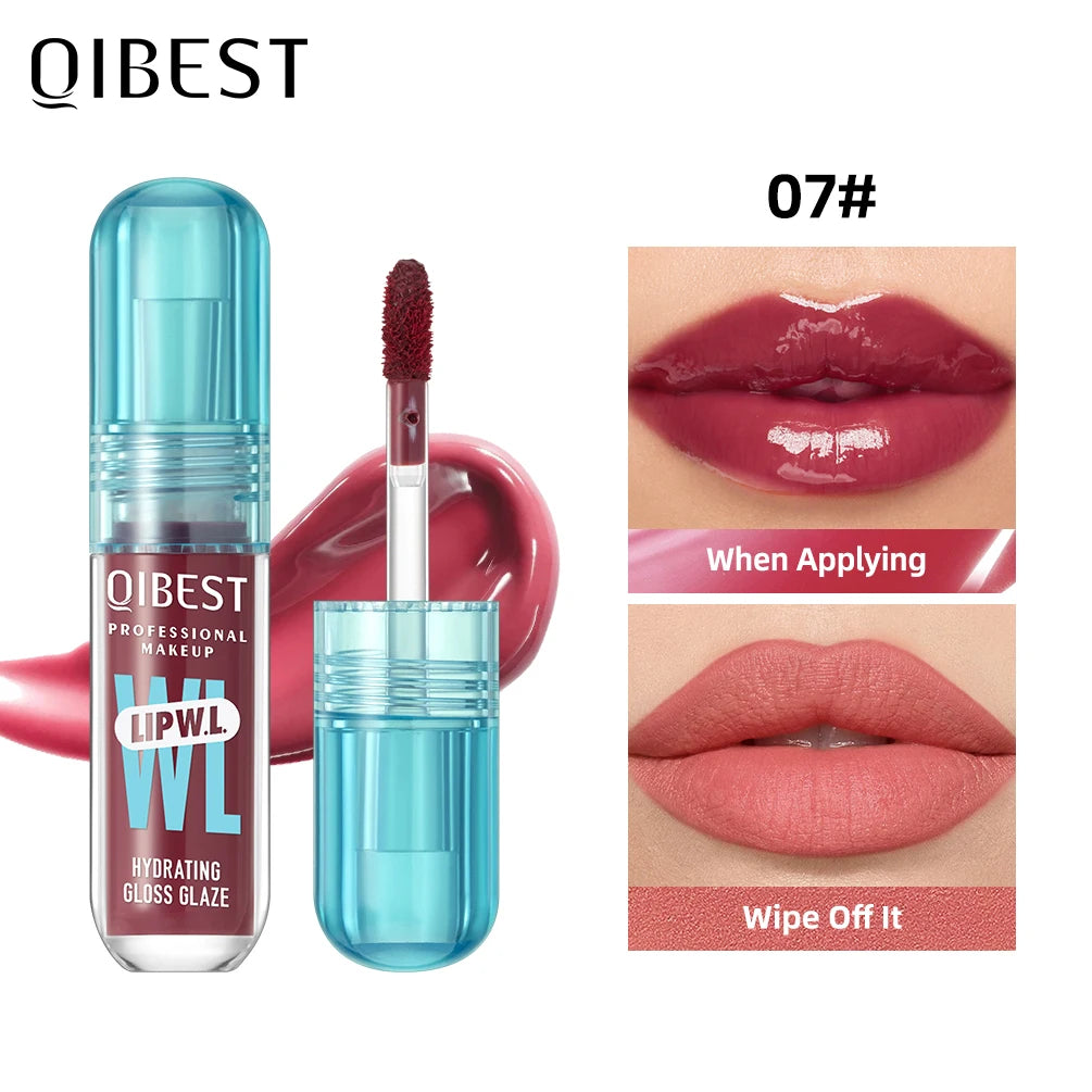 QIBEST Hydrating Crystal Lip Gloss Easy to Fade Mirror Water Glazed Lip Glaze Long Lasting Moisturizing Gloss Lip Tint Cosmetics