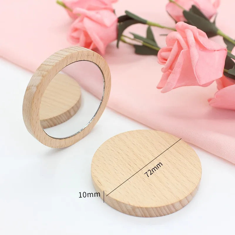 1Pc Pure Wood Cosmetic Mirror Portable Mirror Round Cosmetic Mirror Pocket Compact Mirror for Travel Accessories Beauty Tool