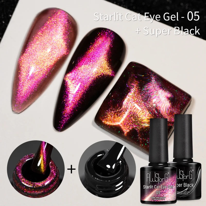 AWStorG 7.5ml Golden Gradient Cat Eye Nail Polish Gel Phototherapeutic Gel Soak Off Nail Magnetic Gel Polish Nail Art DlY