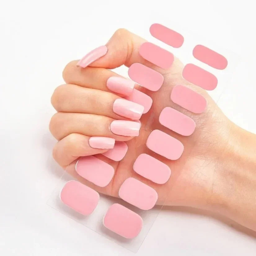 DIY Semi Cured Gel Nail Stickers Long-Lasting Solid Color Nail Strips Patch Slider Nail Sticker Full Cover Decal Manicure Patch