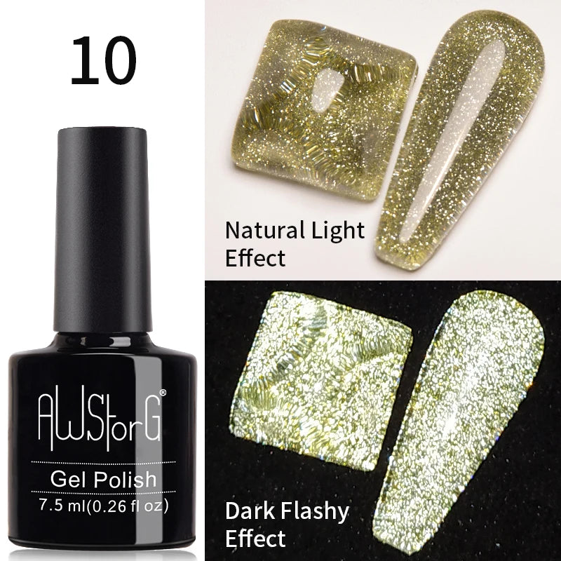 AWStorG 7.5ml Golden Gradient Cat Eye Nail Polish Gel Phototherapeutic Gel Soak Off Nail Magnetic Gel Polish Nail Art DlY