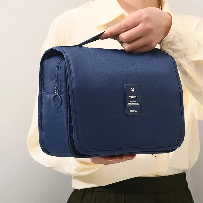Large Capacity Portable Waterproof Travel Toiletry Bag with Handheld Hook Makeup Storage Bag Dry Wet Separation Cubic Shape