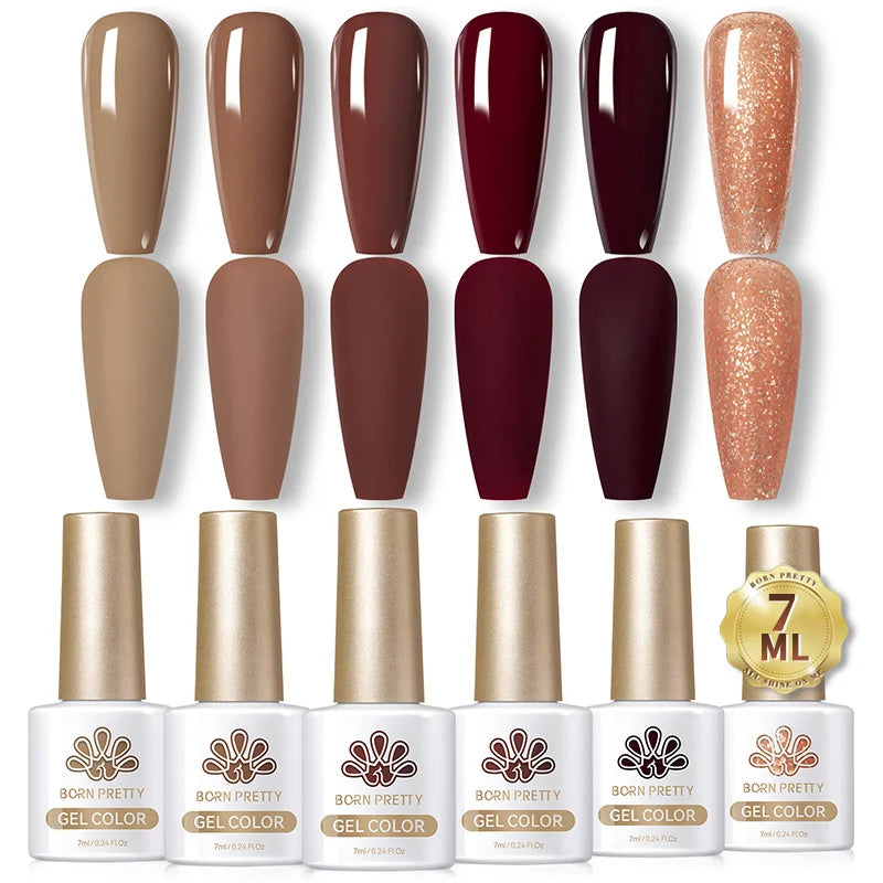 BORN PRETTY 6pcs Crystal Amber Gel Nail Polish Set Jelly Pink Nude Winter Semi Permanent Soak Off UV LED Varnish Manicure Kits