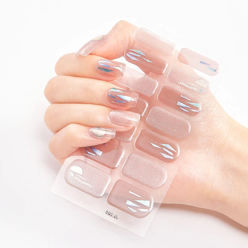 DIY Semi Cured Gel Nail Stickers Long-Lasting Solid Color Nail Strips Patch Slider Nail Sticker Full Cover Decal Manicure Patch