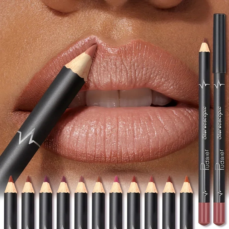 Waterproof Long Lasting Matte Lipliner Pencil Red Contour Tint Lipstick Non Stick Cup Moisturising Lip Makeup 12 Colors