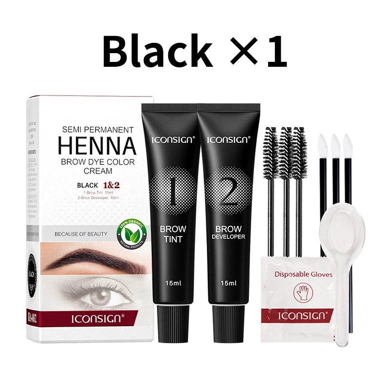 Professional Henna Eyelash Eyebrow Dye Tint 15-minute Fast Deying Cream Tattoo Brow Semi Permanent Eyebrows Tint Dye Makeup