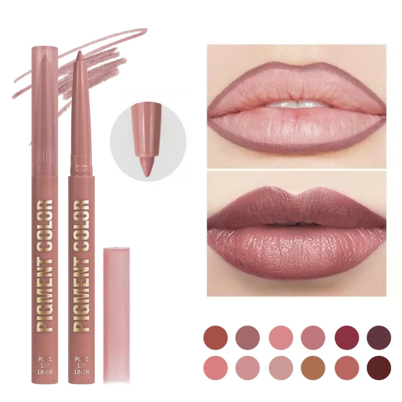1PC 2-in-1 Lip Liner&Lip Gloss Pen-Matte Colors&Waterproof Long-Lasting ,Velvety Pencil for Plump Lip Outline, Easy Application