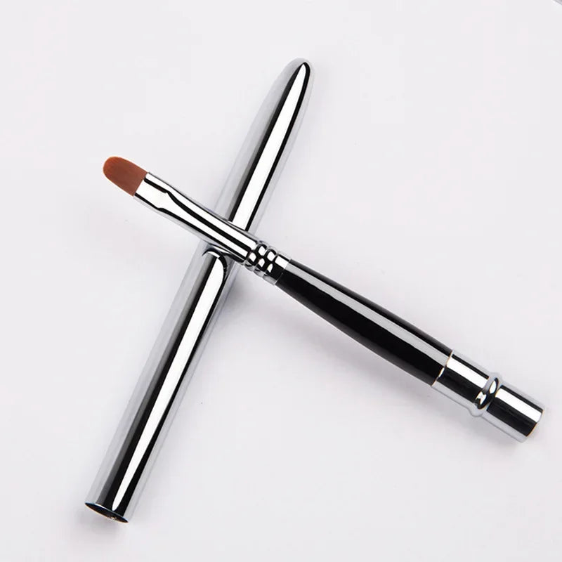 Portable Silver Lips Makeup Brush Pen Metal Handle Cosmetic Lipgloss Lipstick Lip Gloss Brush With Protect Cap  Makeup Brushes
