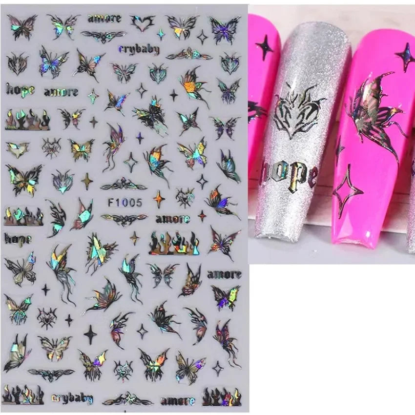 Elegant Butterfly Nail Manicure Stickers Blue Butterflies Leopard Retro Flowers Adhesive Decal Wedding Charm Manicure Tips