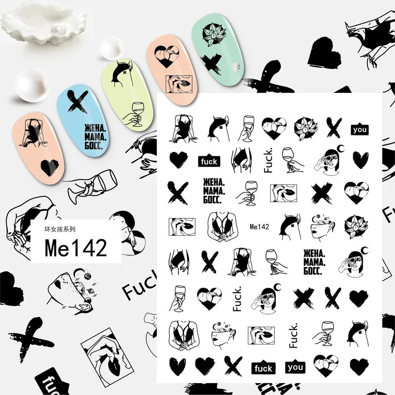 Nail Art Stickers Woman Girl Sexy Sticker Body Press on Nail Slider Black White Decal Decoration Nail Design Accessories Wraps
