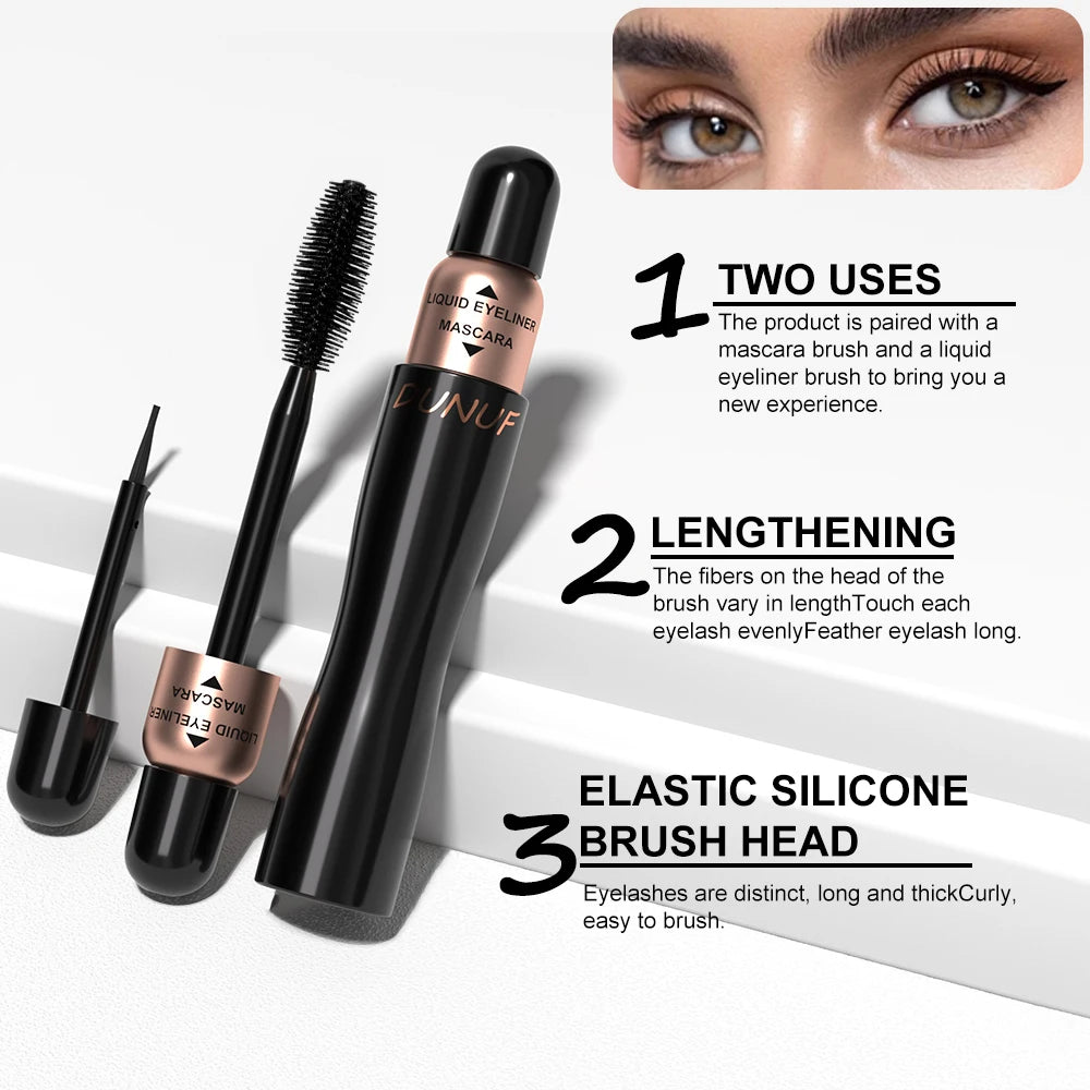 DUNUF 2-in-1 Waterproof Mascara and Eyeliner - Black