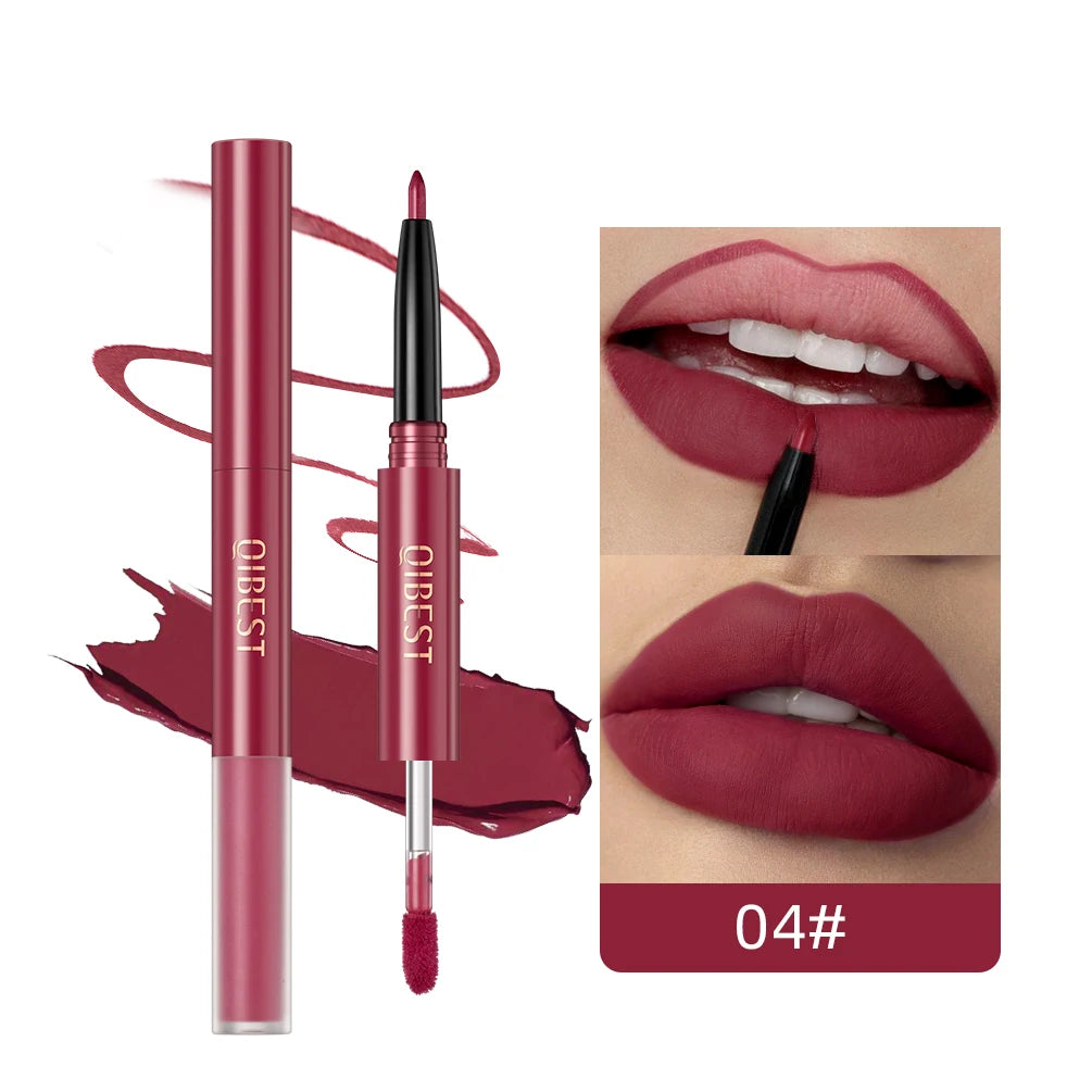 2 In 1 Double-end Lipgloss Lipliner Moisturizing Lipgloss Waterproof Long Lasting Matte Lip Liner Pen Makeup Lipliner 6 Colors