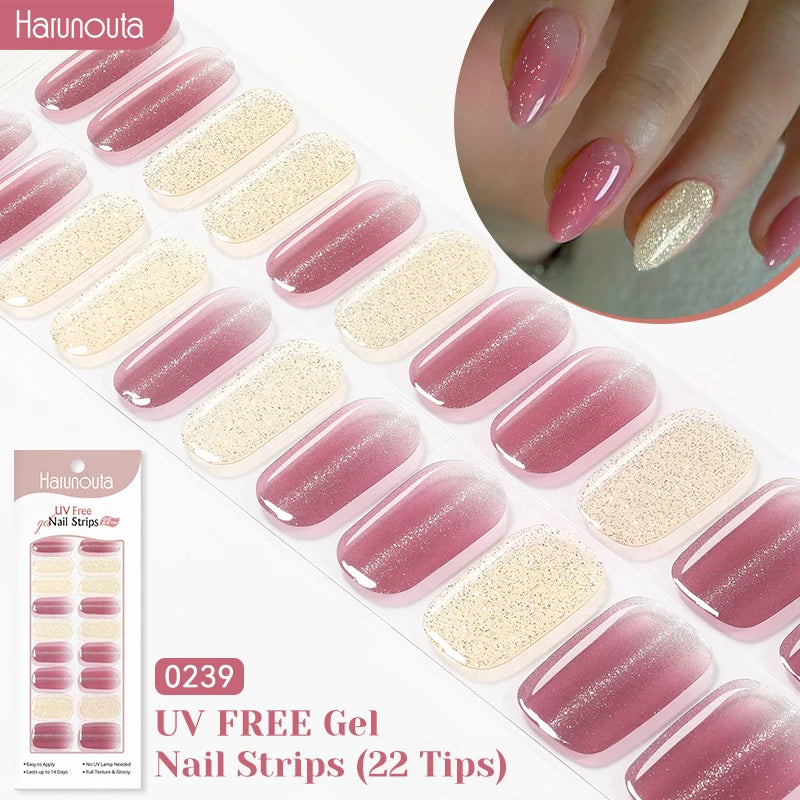 22strips UV Free Nail Gel Strips Loving Heart Gel Polish Nail Sticker Curing-free Adhesive Stickers for Nails Long Lasting Wrap
