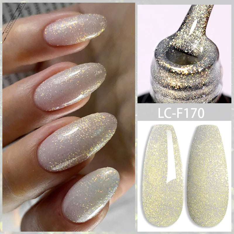 LILYCUTE 7ML Black Silver Red Reflective Glitter Gel Nail Polish Sparkling French Soak Off Long Lasting Manicure Nails Art Gel