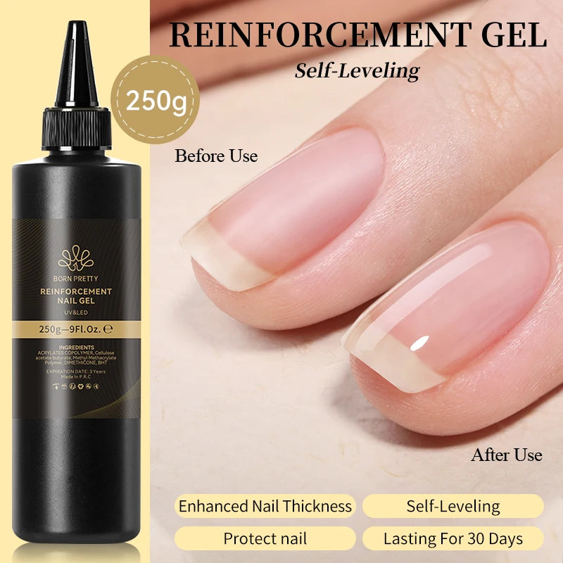 BORN PRETTY 250g Pure Black White Color Gel Nail Polish Semi Permanent Jelly Nude Gel Refilled Package Soak Off UV LED Gel