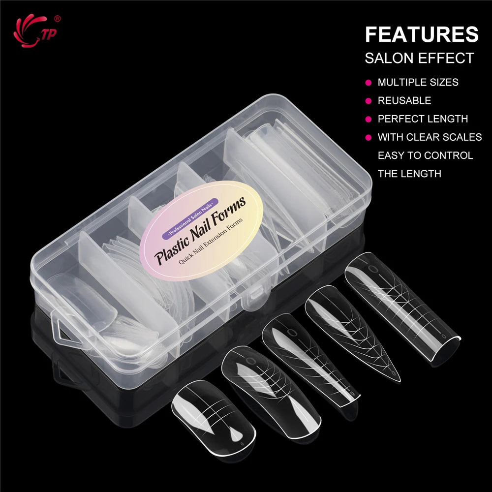 TP New 60pcs/75pcs Dual Nail Forms Quick Building Gel Mold Full Cover Acrylic False Nail Tips Top Forms Extension Manicure Tools