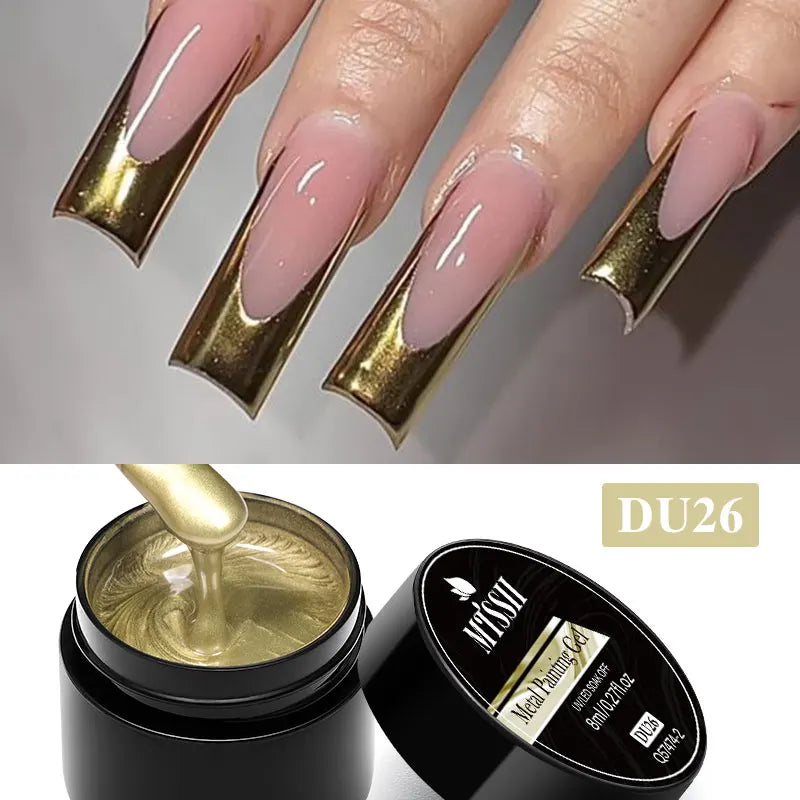 Mtssii 8ml Metallic Painting Nail Gel Polish Gold Silver Creative Elastic Nail Gel for PaintingDrawing Magic Mirror Gel Varnish