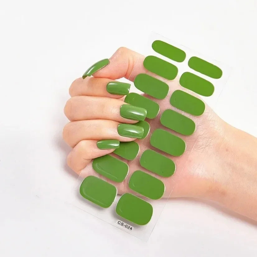 DIY Semi Cured Gel Nail Stickers Long-Lasting Solid Color Nail Strips Patch Slider Nail Sticker Full Cover Decal Manicure Patch