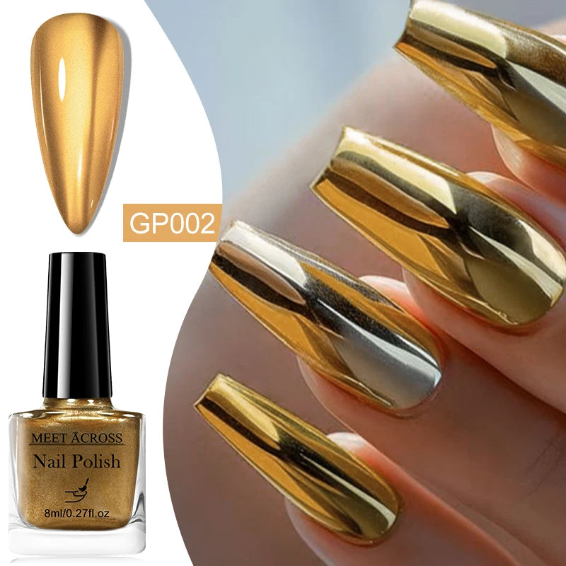 8ml Mirror Metallic Nail Polish No Need Lamp Curing Air Dry Salon Quality Soak-Off Long Lasting Varnishes DIY Manicure Design