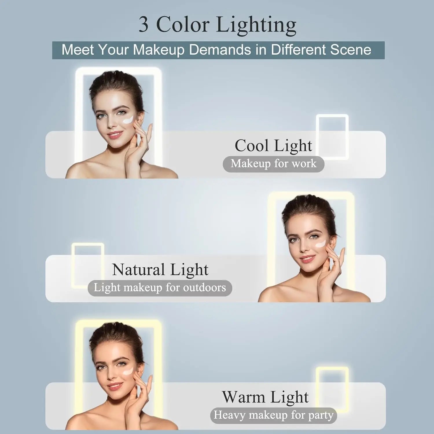 LED Folding Travel Makeup Mirror 3 Colors Light Modes USB Rechargeable Touch Screen Portable Tabletop Cosmetic Mirror