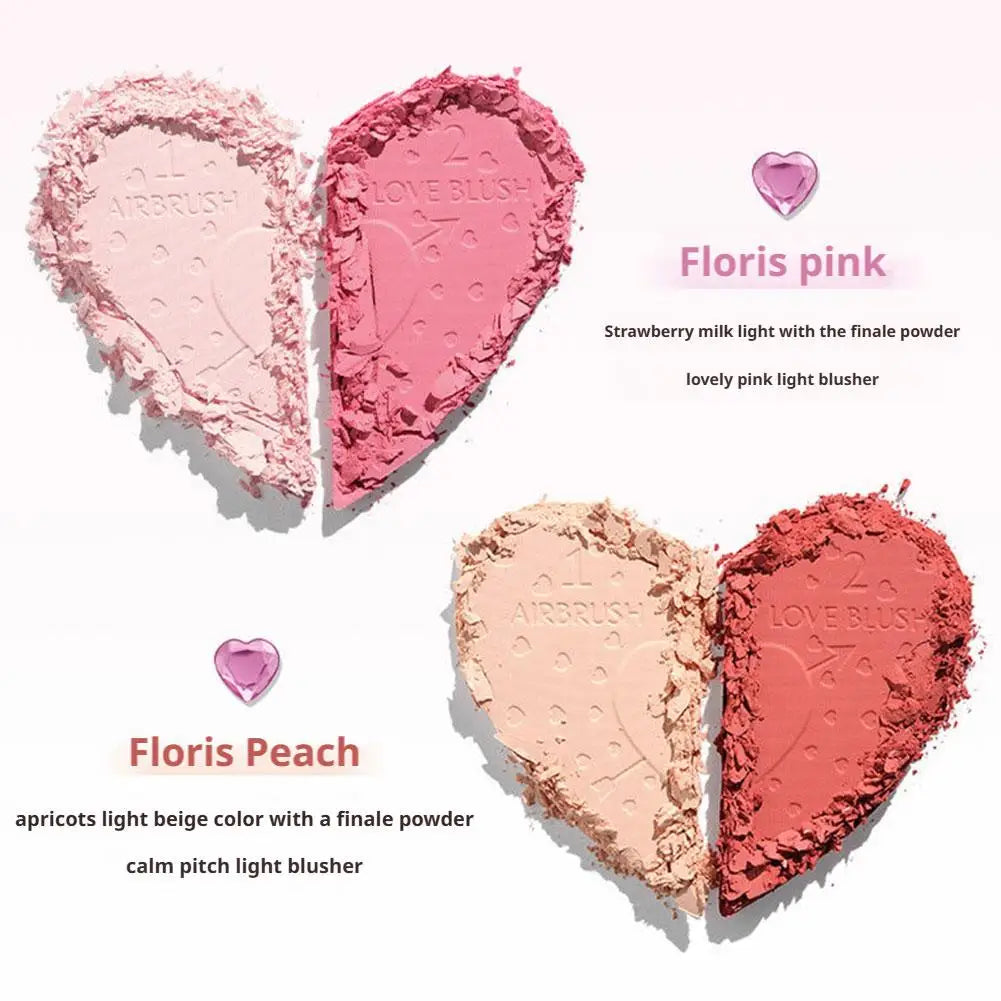 C/T Two Tone Heart Blush Lasting Beauty Makeup Natural Flawless Bright Powder Smooth Look Multi Purpose Rouge 13g