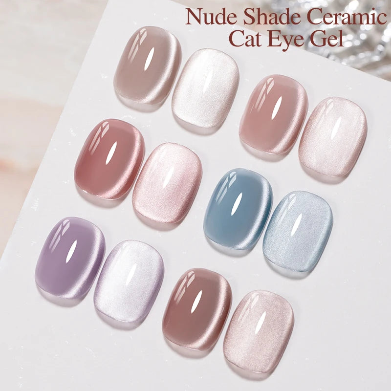 PUENTE 7.5ML Nude Shade Ceramic Cat Eye Gel Nail Polish Shiny Moonlight Cat Eye Gel Soak Off UV Semi-Permanent Nail Art Varnish