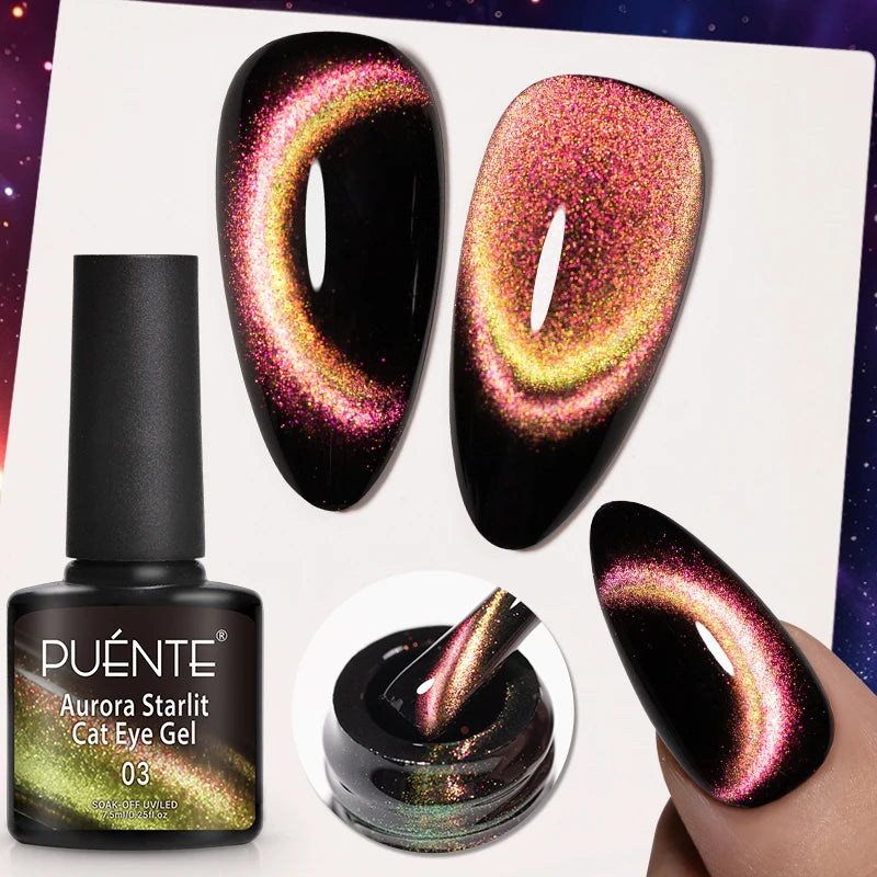7.5ML Sparkling Rainbow Cat Magnetic Gel Nail Polish Pinkish Purple Laser Cat Eye Gel Soak Off UV Nail Art Varnish For Manicure