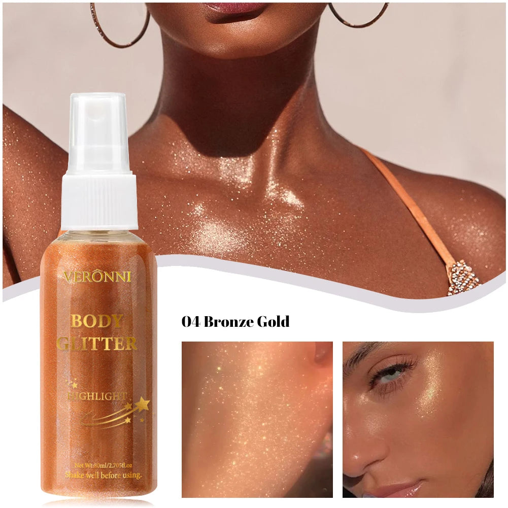 Liquid Shimmer Body Highlighter Oil Makeup,Glitter Spray Oil Lotion,Full Body & Face Glow-Up Liquid Lotion for All Skin Type