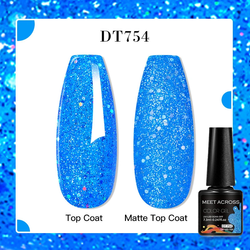 MEET ACROSS 160 Colors 7.3ml Gel Nail Polish Vernis Glitter Sparkly Semi Permanent Soak Off LED UV Gel Varnish Nail Art Manicure