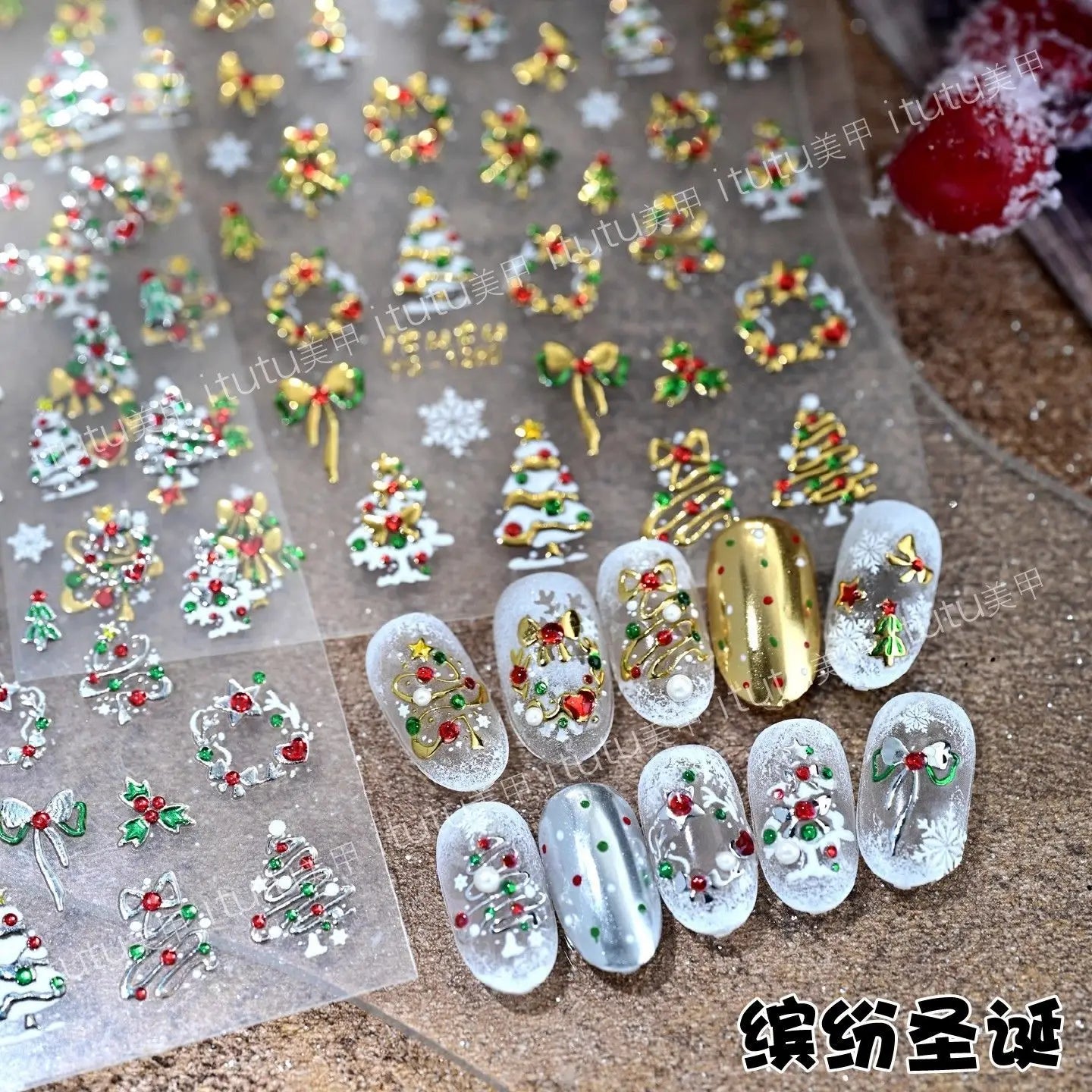 Christmas Nail Stickers Snowflake Nail Art Stickers Metal Silver Self-Adhesive Nail Decals ChristmasTree Winter Manicure Sliders