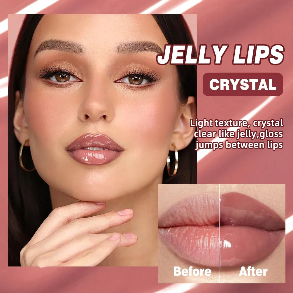 QIBEST Watery Crystal Clear Jelly Lip Oil Lip Balm Moisturizing Smoothing Lip Lines Jelly Pout Lip Gloss Glass Tinted Lip Glaze