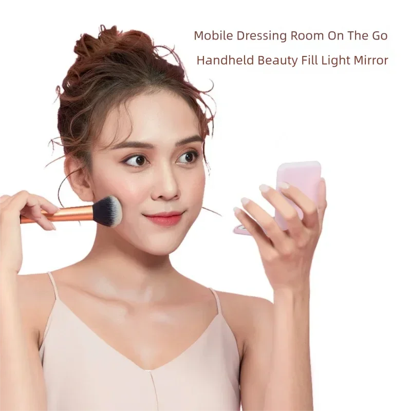 Compact Folding Mirror Portable Mini LED Makeup Mirror With 8 LED, 2x Magnification Button Battery Powered