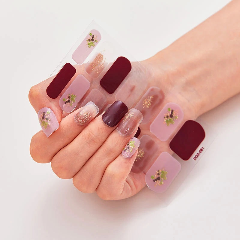 DIY Semi Cured Gel Nail Stickers Long-Lasting Solid Color Nail Strips Patch Slider Nail Sticker Full Cover Decal Manicure Patch
