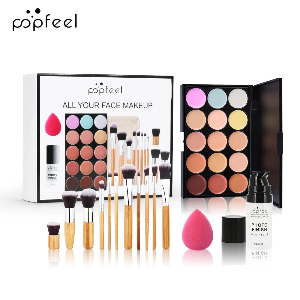 All in One Makeup Kit Gift Set with Eyeshadow Palette Foundation Lip Gloss Blush Brushes Eyeline Mixed Color Paste Long lasting