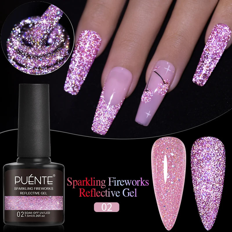 PUENTE 7.5ML Nude Shade Ceramic Cat Eye Gel Nail Polish Shiny Moonlight Cat Eye Gel Soak Off UV Semi-Permanent Nail Art Varnish